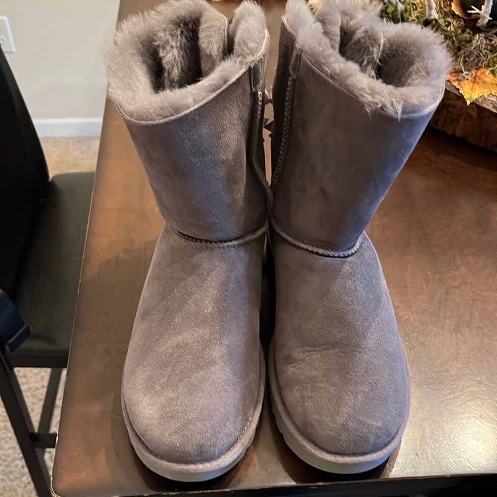 UGG gray Bailey Bow suede boots